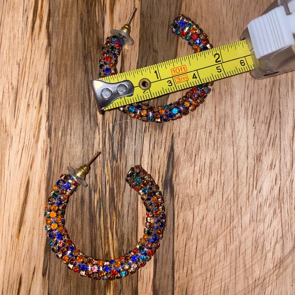Multicolored Rhinestone Hoop Earrings - Picture 4 of 4